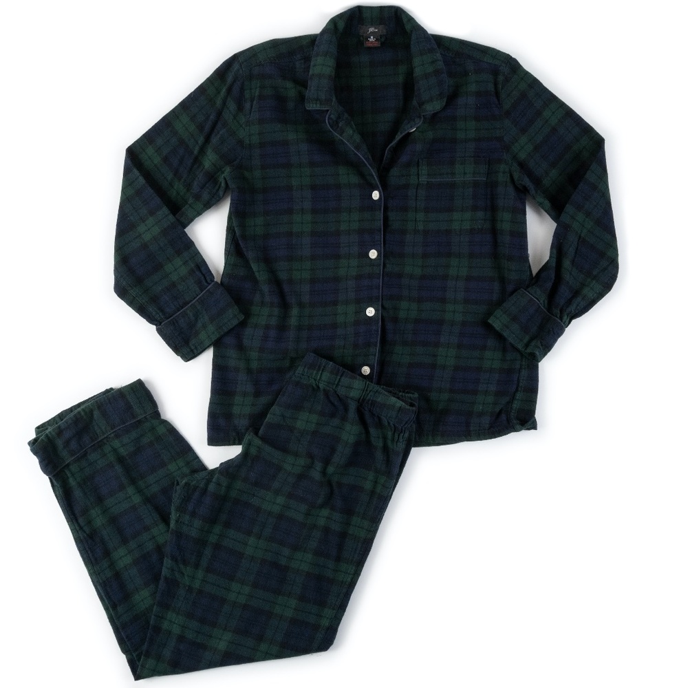 J. Crew 2-piece black watch plaid flannel pajamas F8368 size M